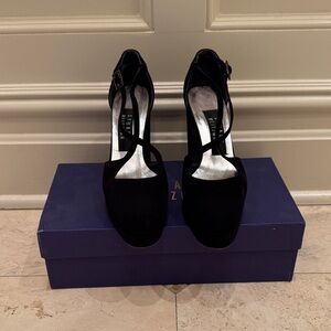 Stuart Weitzman Black Suede Crisscross Ankle-Strap Heels